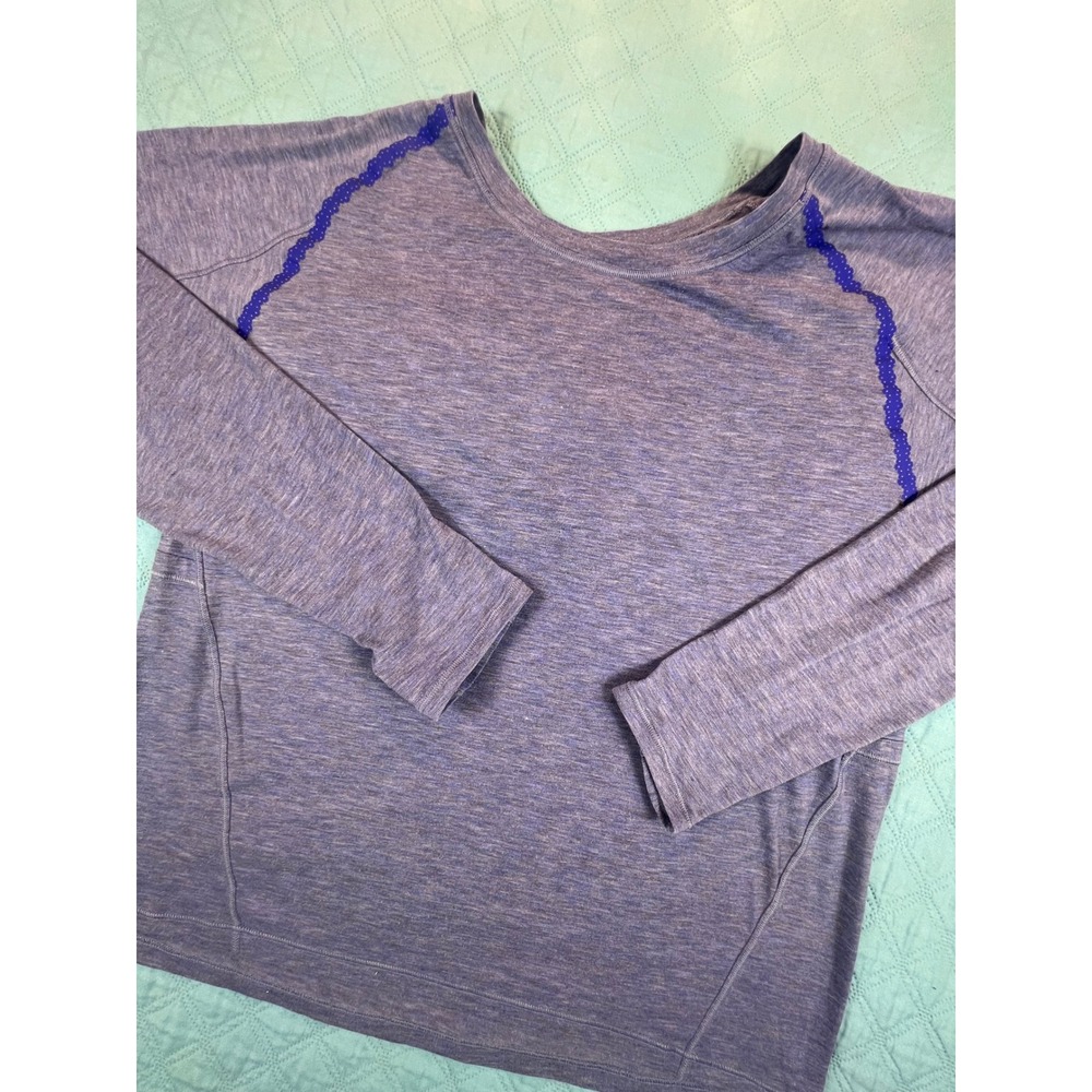Lululemon Long Sleeve Open Twist Back Top Blue Space Dye Scalloped Trim 906